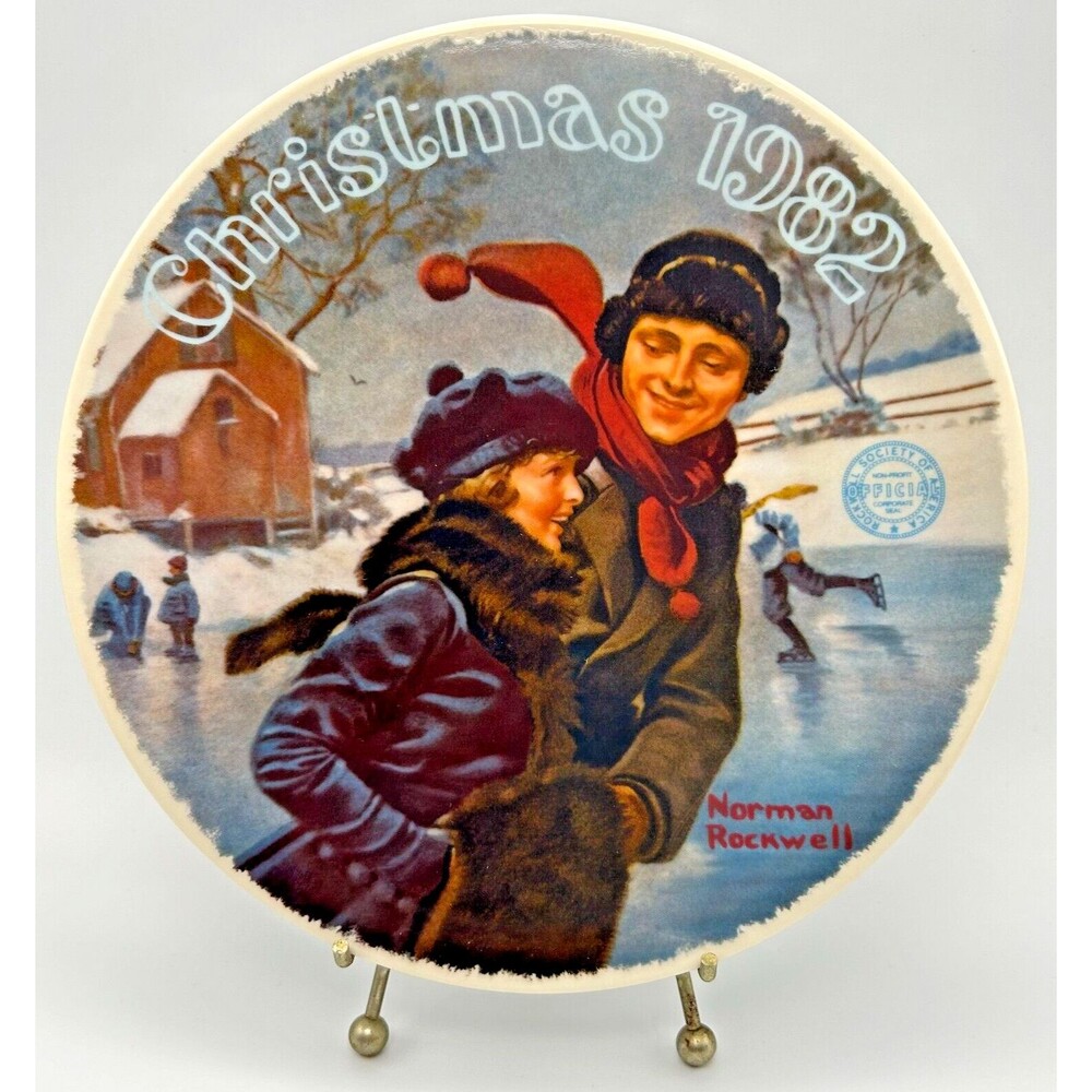 VINTAGE Knowles Norman Rockwell Christmas Courtship 8" Plate 1982 w Box & Papers